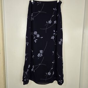 Josephine Chaus Vintage‎ Dark Blue  Purple Floral Rayon Maxi skirt 12 Modest